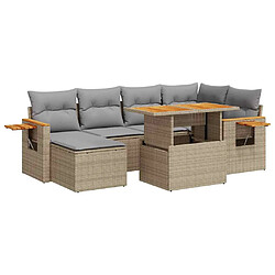 vidaXL Salon de jardin avec coussins 7 pcs beige résine tressée acacia