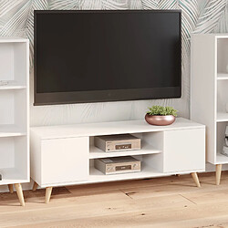 Alter Meuble TV avec 2 portes et 1 étagère centrale, Buffet avec pieds, Buffet de salon style scandinave, cm 155x40h50, Couleur Blanc