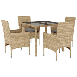 vidaXL Ensemble à manger de jardin et coussins 5 pcs beige rotin verre