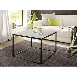 Pegane Table basse carrée aspect céramique coloris gris, pieds en métal noir - Longueur 60 x Hauteur 45 x Profondeur 60 cm pas cher