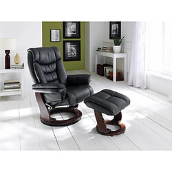 Avis Inside 75 Fauteuil relax manuel IKER assise confortable en cuir noir piétement bois noyer