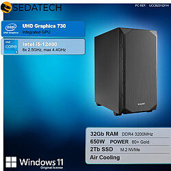 Sedatech PC Gamer Silent Silent • Intel i5-12400 • 32Go RAM • 2To SSD M.2 • Windows 11