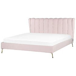 Beliani Lit double en velours avec port USB 180 x 200 cm rose MIRIBEL