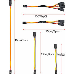 Jeu de 20 câbles d’extension de servo RC - Câble d’extension JR, 3 broches mâle vers femelle, 1 à 2/1 à 3 - Tailles 100mm, 150mm, 300mm RC