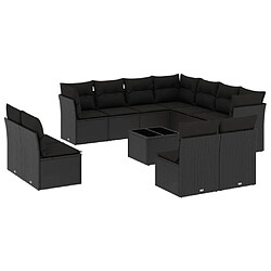 Maison Chic Salon de jardin 12 pcs avec coussins | Ensemble de Table et chaises | Mobilier d'Extérieur noir résine tressée -GKD70970