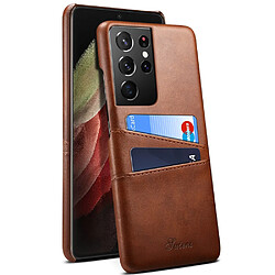 Coque en TPU + PU avec porte-cartes marron pour votre Samsung Galaxy S21 Ultra 5G