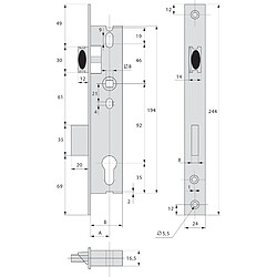 Serrure 1 point pour profil étroit pêne dormant demi-tour 41 mm - STREMLER - 2260.41.0