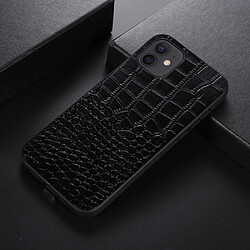 Coque en cuir véritable texture crocodile noir pour votre iPhone 12/12 Pro 6.1 pouces