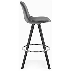 Avis Alterego Tabouret snack mi-hauteur 'SPIRIT MINI' en velours gris et pieds en bois noir