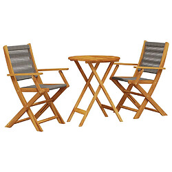 vidaXL Ensemble de bistro 3 pcs gris polypropylène et bois massif