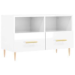 Maison Chic Meuble TV scandinave - Banc TV pour salon Blanc brillant 80x36x50 cm Bois d'ingénierie -MN29937