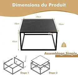 Helloshop26 Table basse carrée moderne avec dessus de table en faux marbre et structure en acier 70 x 70 cm noir 20_0004953