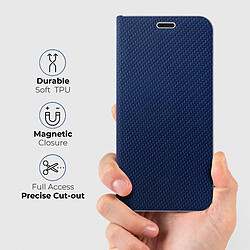 Moozy Étui Portefeuille pour iPhone 13 Mini, Bleu Foncé Carbone - Étui à Rabat avec Bordure Métallique, Fermeture Magnétique, Flip Cover avec Porte-Cartes et Fonction Béquille