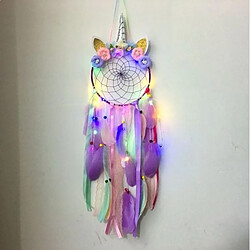 Totalcadeau Attrape-Rêve Licorne couronne de fleurs violette avec LED Capteur