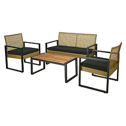 Bestmobilier Bayamo - salon bas de jardin 4 places - métal, bois, poly rotin et coussins noirs