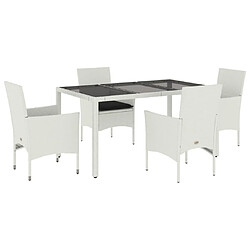 vidaXL Ensemble à manger de jardin et coussins 5 pcs blanc rotin verre