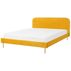 Beliani Lit double en velours jaune 180 x 200 cm FLAYAT