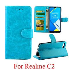 Wewoo Housse Coque Pour OPPO Realme C2 Étui en cuir avec texture Crazy Horse horizontale support & fentes cartes & Portefeuille et cadre photo bleu clair