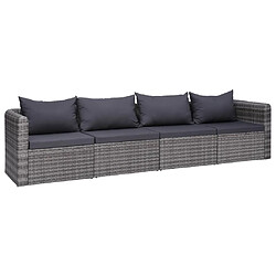 vidaXL Meuble de jardin 4 pcs avec coussins Gris Résine tressée 