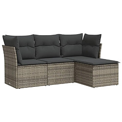 vidaXL Salon de jardin 4 pcs avec coussins gris résine tressée