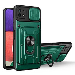 Coque en TPU antichoc avec béquille, porte-carte et glissière pour appareil photo vert noirâtre pour votre Samsung Galaxy A22 5G (EU Version)