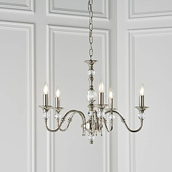 Avis Interiors 1900 Suspension 5 ampoules Polina, nickel et cristal