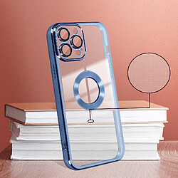 Avizar Coque iPhone 14 Pro Max Silicone Caméra Protégée Transparent Contour bleu Chromé pas cher