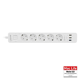 InLine® Power Strip 5 ports avec USB QC, 5x type F allemand avec interrupteur et sécurité enfant blanche 1,5 m