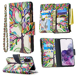 Etui en PU fermeture éclair à motifs avec 9 porte-cartes arbre de couleur pour votre Samsung Galaxy S20