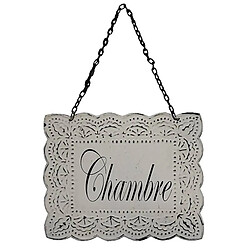 L'Héritier Du Temps Plaque Décorative Porte à Suspendre Ecriteau avec Inscription "Chambre" en Fer Patiné Blanc 0,1x16,5,24,5cm