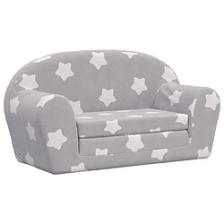 vidaXL Canapé-lit enfant 2 places gris clair étoiles peluche douce