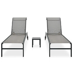 Helloshop26 Lot de 2 transats chaise longue bain de soleil lit de jardin terrasse meuble d'extérieur avec table textilène et acier 02_0012136