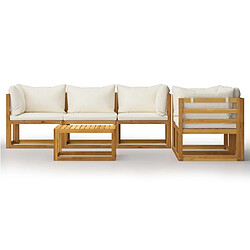 Avis Maison Chic Salon de jardin 6 pcs - Table et chaises d'extérieur - Mobilier/Meubles de jardin Moderne avec coussin Crème Bois d'acacia solide -MN77787