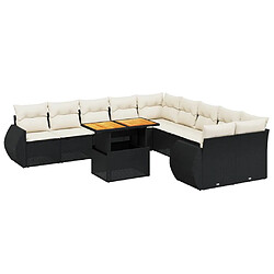 vidaXL Salon de jardin 11 pcs avec coussins noir résine tressée