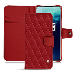 Housse cuir OnePlus 7T Pro - Rabat portefeuille - Rouge - Couture ( Nappa - Pantone #d50032 ) - NOREVE