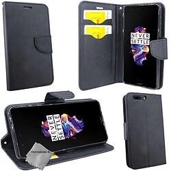 Htdmobiles Housse etui portefeuille pour OnePlus 5T + film ecran - NOIR / NOIR