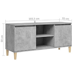 vidaXL Meuble TV avec pieds en bois massif Gris béton 103,5x35x50 cm pas cher