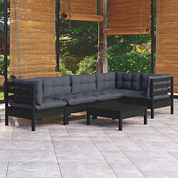 Maison Chic Salon de jardin 6 pcs + coussins - Mobilier/Meubles de jardin - Table et chaises d'extérieur Noir Bois de pin -MN65001