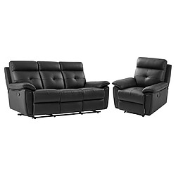 Vente-Unique Canapé 3 places et fauteuil relax en cuir noir VINETA