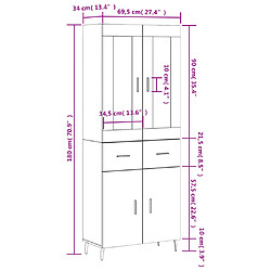 vidaXL Buffet haut Chêne marron 69,5x34x180 cm Bois d'ingénierie pas cher