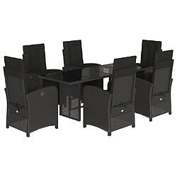 vidaXL Ensemble à manger de jardin coussins 7pcs Noir Résine tressée