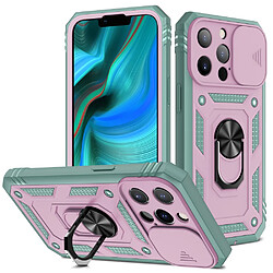 Coque en TPU antichute 3-en-1 avec béquille rose/vert pour votre Apple iPhone 13 Pro 6.1 pouces