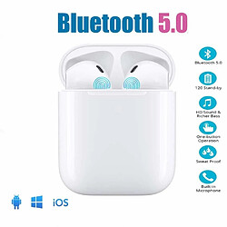 Chrono Bluetooth 5.0 Écouteurs TWS Mini i12 Casques sans Fil 3D Stéréo Sonore Touch Control Pop-Up Auto Pairing Écouteurs IPX7 Étanches Écouteurs pour Sports & Travail Voyage-Blanc