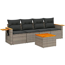 Maison Chic Salon de jardin 5 pcs avec coussins | Ensemble de Table et chaises | Mobilier d'Extérieur gris résine tressée -GKD91136