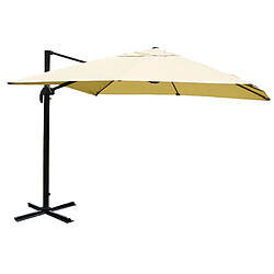 Decoshop26 Parasol déporté suspendu avec croix de base et plaque rotative 3 x 3m polyester aluminium acier crème sans pieds 04_0007972