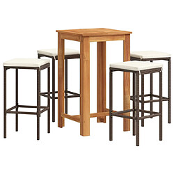 vidaXL Ensemble de bar de jardin 5 pcs marron bois massif acacia rotin