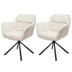 Decoshop26 Lot de 2 chaises de salle à manger avec accoudoirs siège pivotant en tissu crème PVC et fer 04_0007362