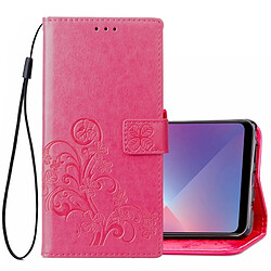 Wewoo Coque Housse en Cuir Motif Fleurs Lucky Clover Pressé pour OPPO A5, avec Porte-Fentes & Porte-Cartes & Portefeuille & Dragonne Magenta