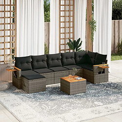 Maison Chic Salon de jardin 8 pcs avec coussins | Ensemble de Table et chaises | Mobilier d'Extérieur gris résine tressée -GKD96467