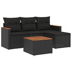 Maison Chic Ensemble de 5 Tables et chaises d'extérieur avec coussins,Salon de jardin noir résine tressée -GKD643542